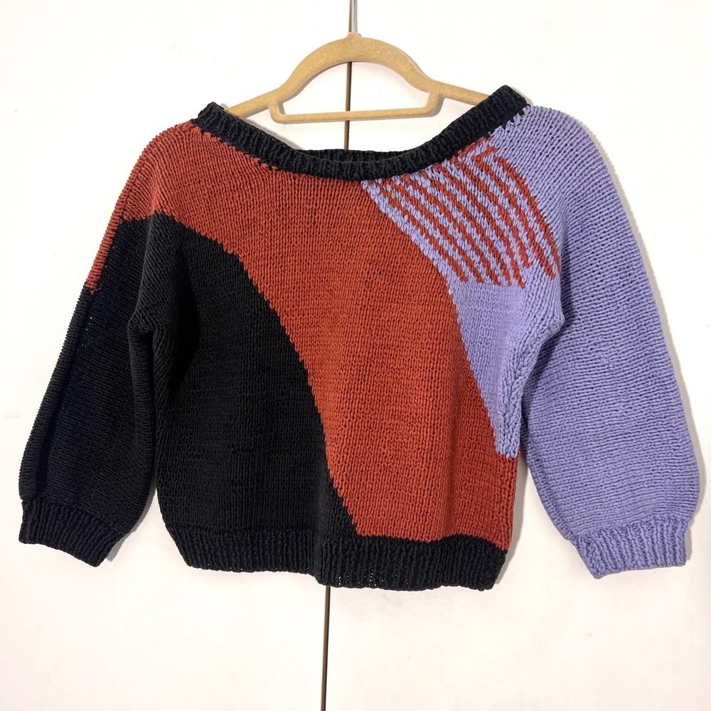 Grifoni Italy Hand Made Sweater Size S Cotton Colorblock Crop Chunky Art to Wear